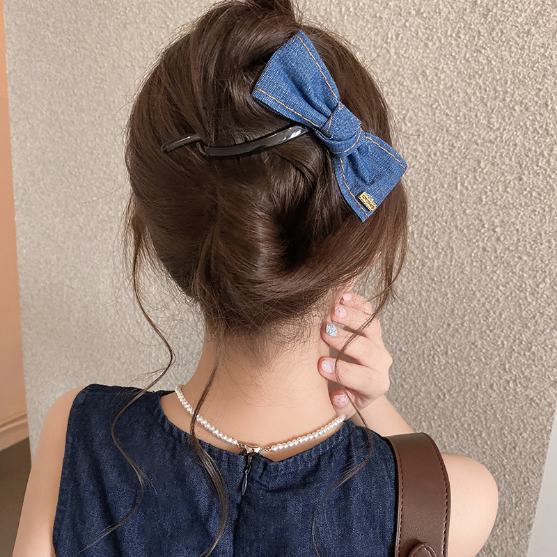 2025 新しいデニムリボンクリップ女性の多用途ハイエンドヘアクリップ後頭部大型サメクリップ帽子|undefined