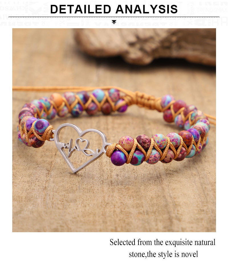 Fashion Heart Shape Stainless Steel Emperor Stone Knitting Bracelets 1 Piece