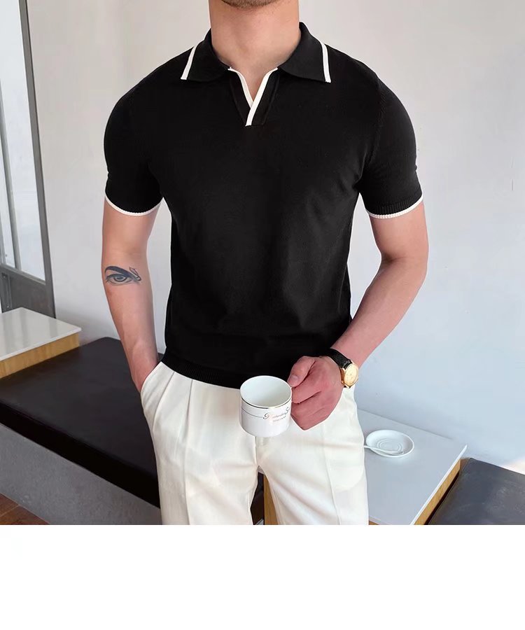Men's Stripe Patchwork Polo Shirt Men's Clothing display picture 25