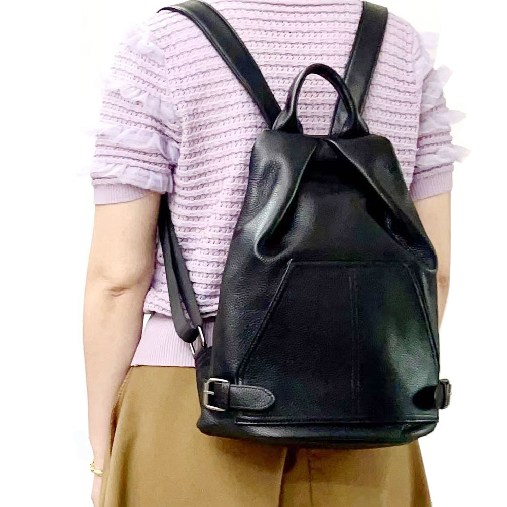 Full Leather Backpack Women's Anti-theft Black Cowhide Daypack_voghion.com