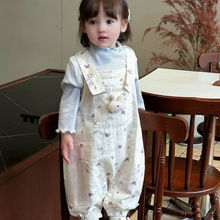 女童套装春款可爱兔子背带裤女宝韩版洋气连体衣秋季外出服两件套