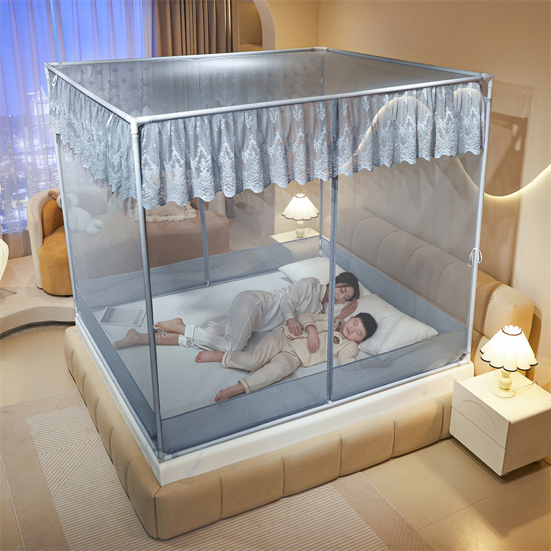 Class a Full-Bottom Anti-Fall Mosquito Net with Three Doors for Home Bedroom Baby and Kids Anti-Fall Bed Thickeneded Bracket Sitting on the Bed