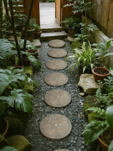 ♔户外庭院造景仿石磨盘踏步石园林装饰汀步石花园草坪脚踏