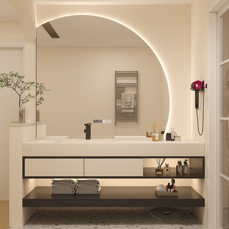 Designer Semicircle Mirror Slate Seamless Ceramic Integrated Basin Bathroom Cabinet Combination Bathroom Sink New