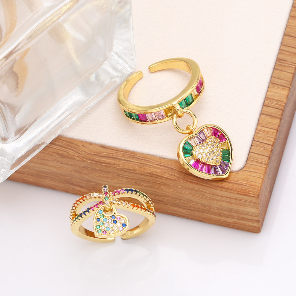 Fashion Heart Shape Copper Open Ring Plating Zircon Copper Rings