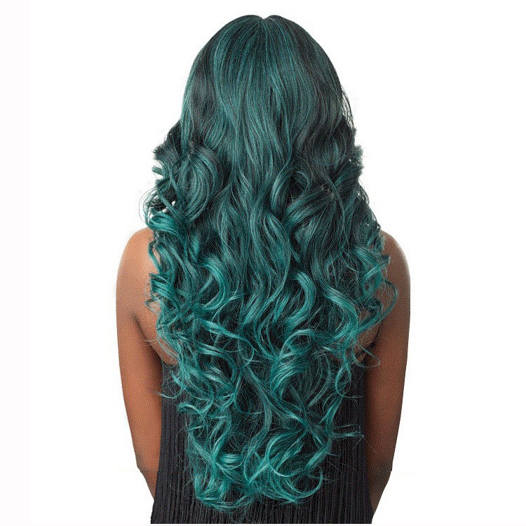 Perruque longue bouclée vert rêve ondulée perruque synthétique_voghion.com