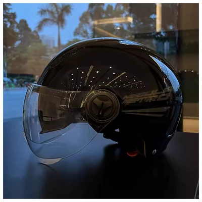 Dual-Mirror Electric Vehicle Helmet, Chinese National Motosiklet kaskı (dəbilqə) - black-double-lens-transparent-short-lens-one-size-fits-all