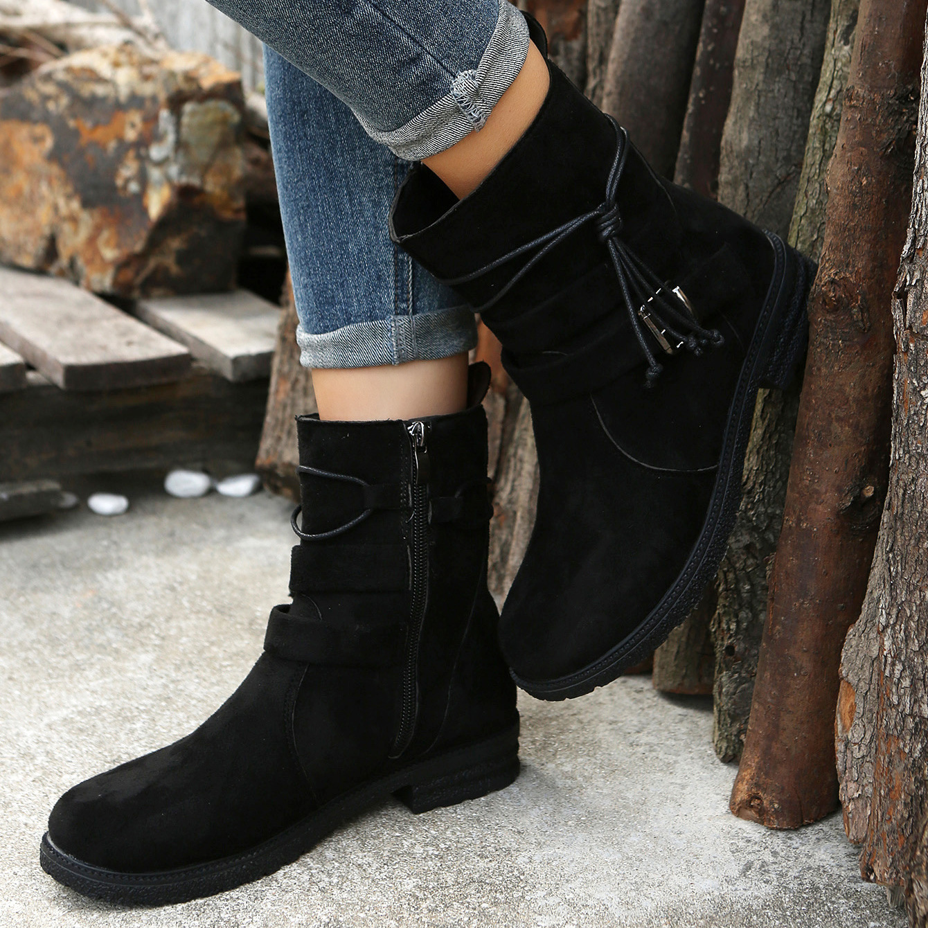 Large size short boots women dress boots autumn and winter new round head retro explosive cotton boots women_voghion.com