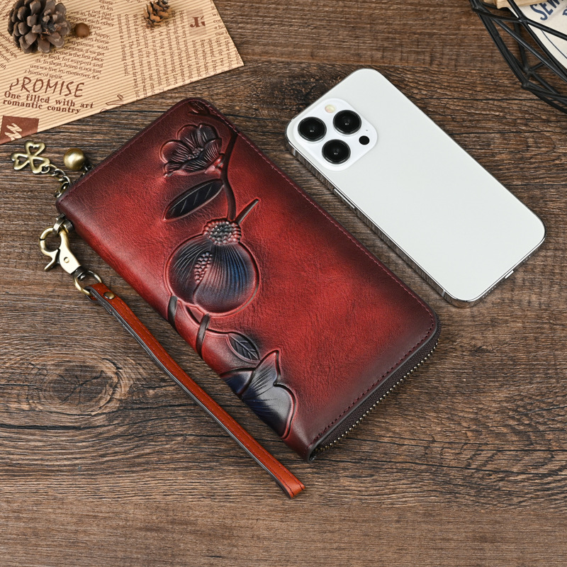 New Genuine Leather Headband Layer Cowhide Handheld Bag Women's Long Wallet_voghion.com