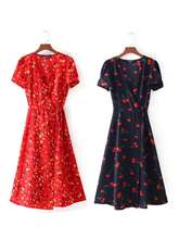 Early Spring Women's Floral Puff Sleeve Waist Wrap Dres