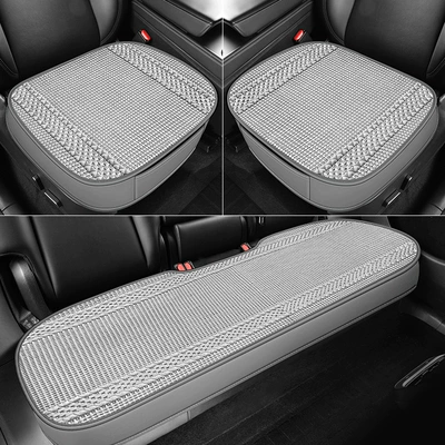 Ice Silk Car Seat Cushion, Non-Slip, No-Tie Seat Cover, Universal for All Seasons, Solid Color Three-Piece Set, Rear Seat Cushion