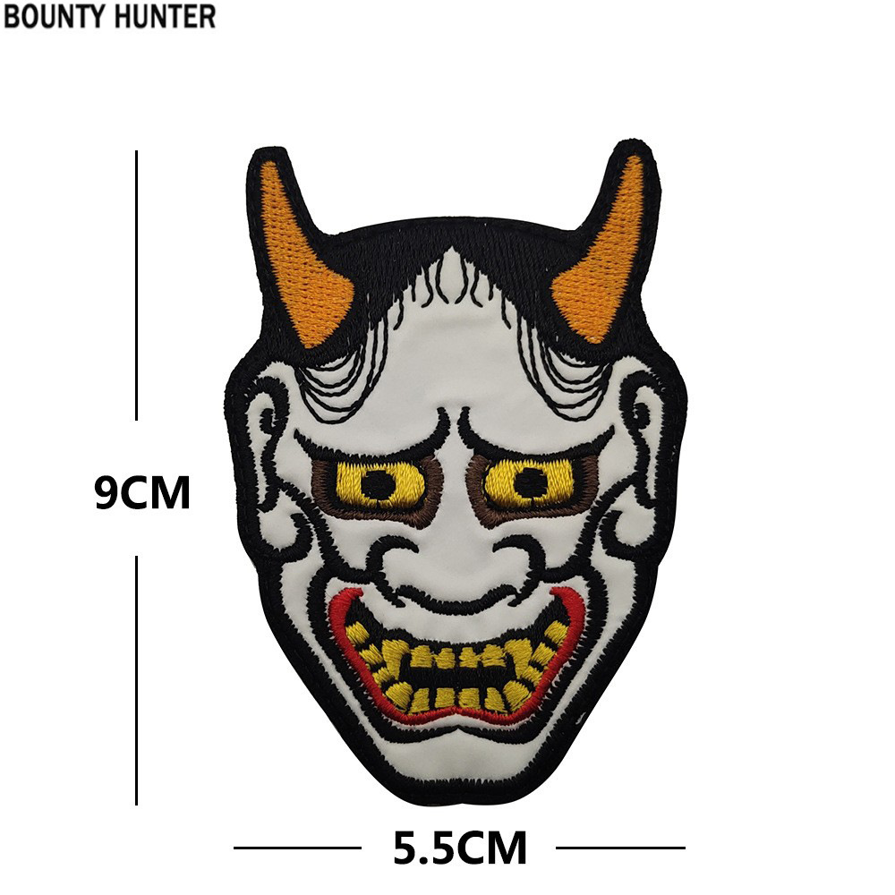 跨境货源日本特色面具般若刺绣布贴歌舞伎恶魔臂章魔术贴