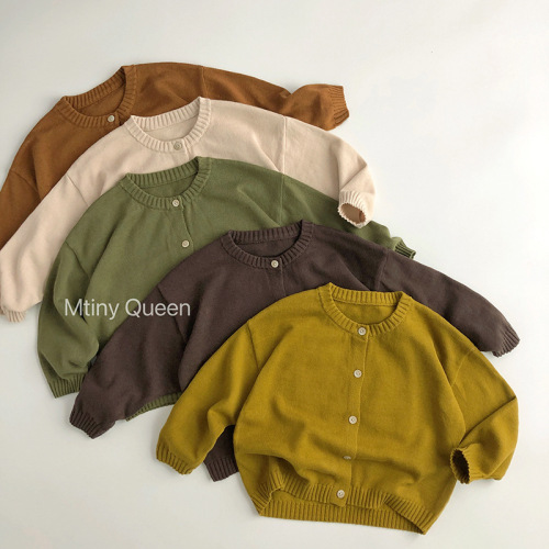 Khaki color series~pure cotton knitted cardigan, Korean style spring and autumn new children's sweater, fashionable men's and women's trendy jacket