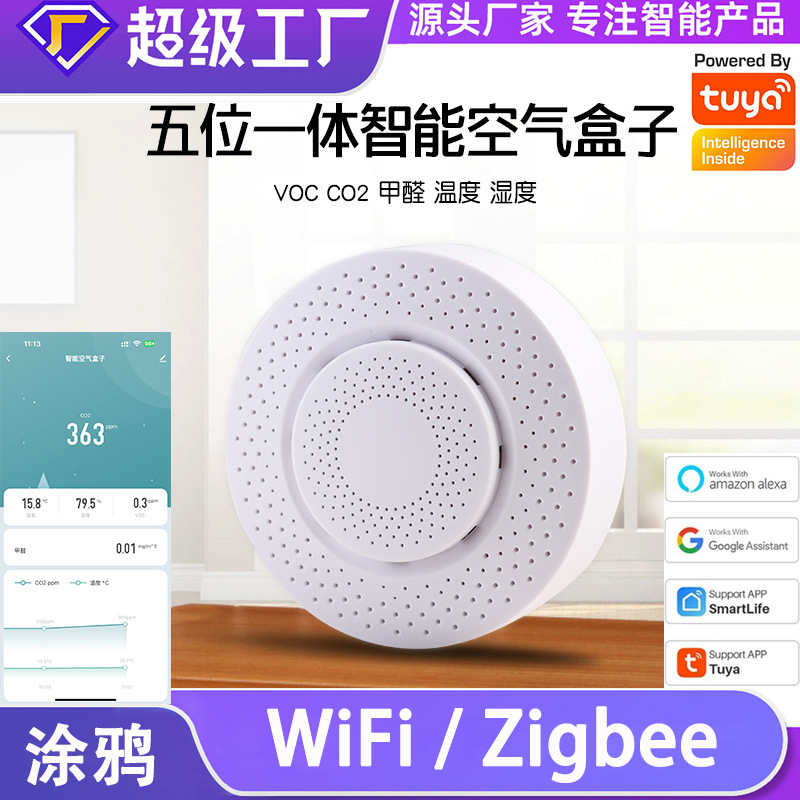 涂鸦智能家居WiFi空气盒子甲醛气体二氧化碳zigbee温湿度检测仪