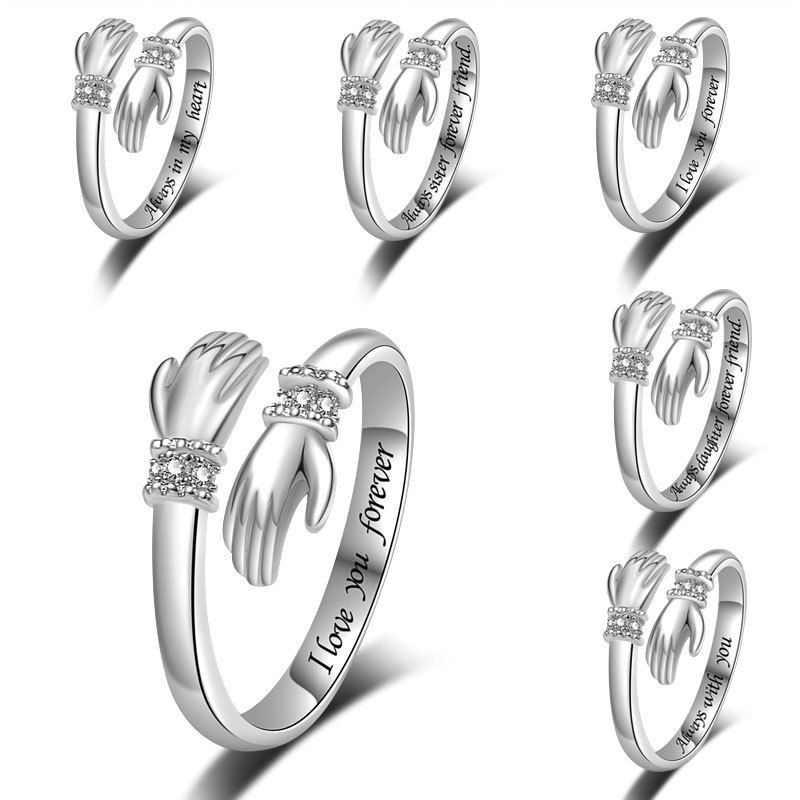Personalized Hugging Hands Ring Custom Engraved Couple Ring_voghion.com