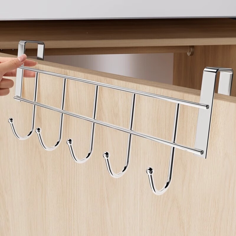 Stainless steel door hook, no-drill hanging rack, towel rack for cabinet and bedroom door, traceless coat and hat storage solution