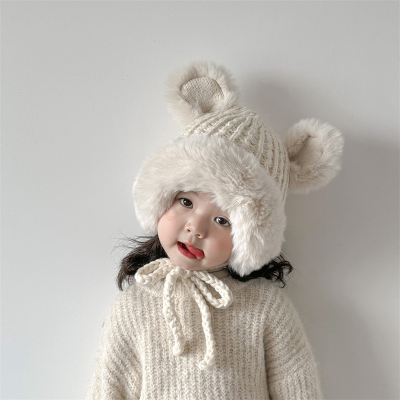Unisex Children's hats Winter boys and girls ins plus cashmere knitted plush Lei Feng hat ear protection hat_voghion.com