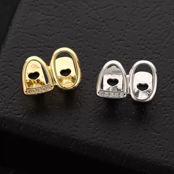 Cross-border European and American Hip-hop Explosions Teeth Ornaments Zircon Micro-inlaid Braces teethgrillz Hip-hop Double Teeth Gold-plated Teeth