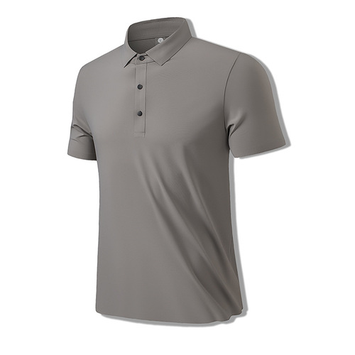 Men's Business Ice Silk Polo Shirt, New Style, Collar-up, Sporty and Casual, Loose and Breathable, Half-sleeve Top, Trendy Short-sleeve T-shirt