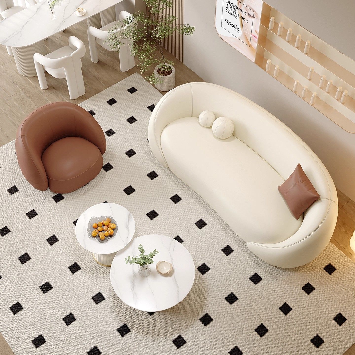 Sofá de tres personas de estilo crema de casa pequeña red de lujo ligero balcón mesa de té combinación de salón de belleza sala de descanso de recepción negociación
