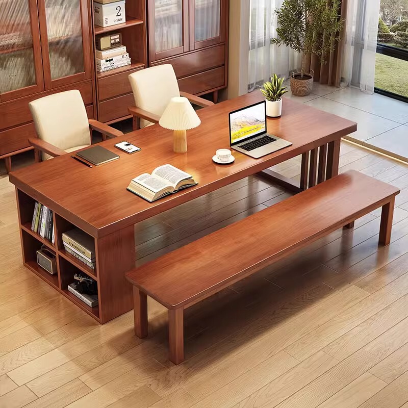 Solid Wood Desk Living Room Multi-person Household Double Study Table Four-person Office Desk Storage Large Writing Desk Long Table