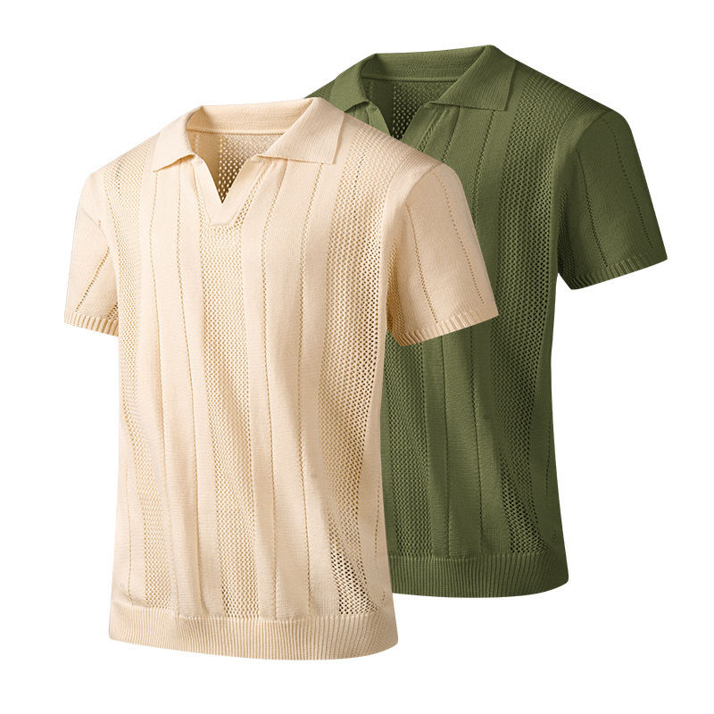 2026 Summer Cross-Border Amazon 3D Shorts Sweater Fashion Versatile Top Men's New Hollow Out Casual Polo Shirt 2026 Summer Cross-Border Amazon 3D Shorts Sweater Fashion Versatile Top Men's New Hollow Out Casual Polo Shirt