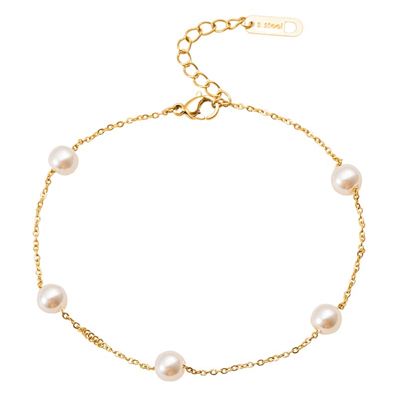 Tobillera de acero de titanio perla Joyería femenina Joyería de playa para damas Lanzamiento de nuevos productos Douyin Red Fashion