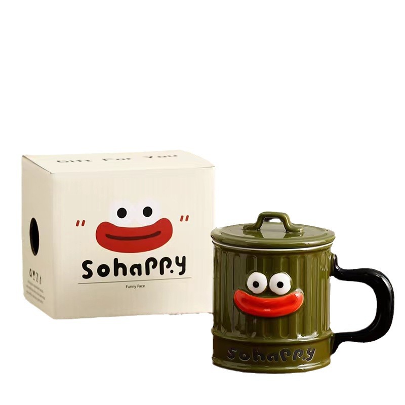 Personalidad creativa, bonita, boca grande, taza de cerámica, taza de cerámica con tapa, taza de basura, taza de agua, taza de café extraña, taza de oficina