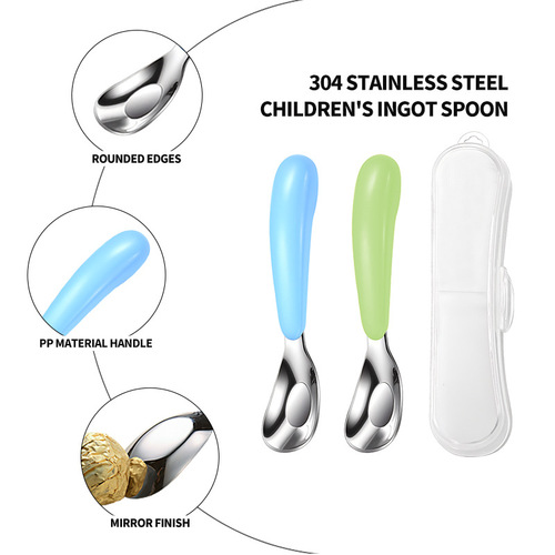 Factory direct sales stainless steel Yuanbao spoon children's baby household anti-fall food supplement spoon Amazon 304 Yuanbao spoon