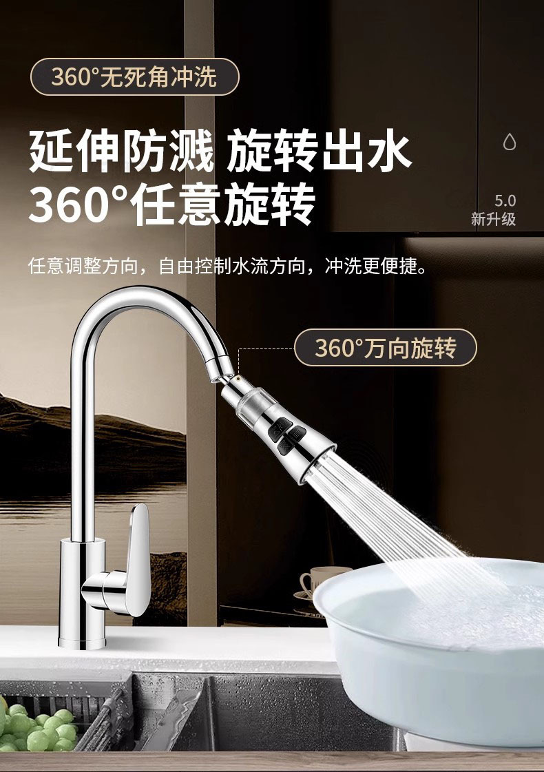 Kitchen faucet extender, universal rotatable, household filtration and water purification three-position scratch-off splash-proof head faucet connector undefined