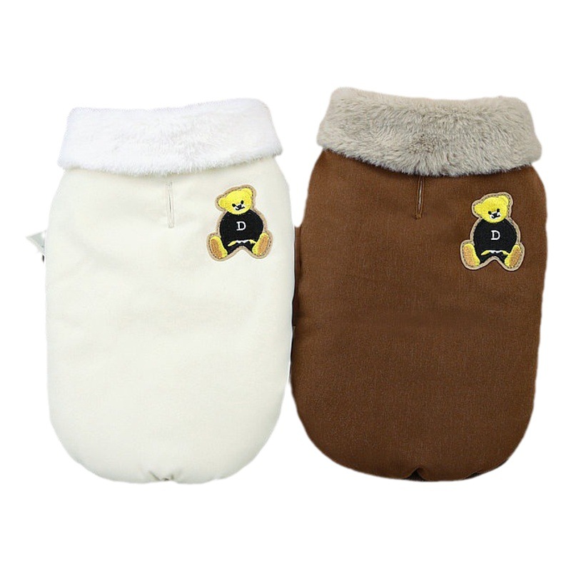Dog Clothing Autumn and Winter Teddy Bichon with Leash Collar Cat Clothing Pet Clothes Pet Valley 23D Bear Cotton Coat with Hood