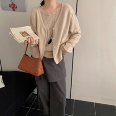 初秋假两件针织开衫女2025新款韩系简约气质通勤百搭短款毛衣外套