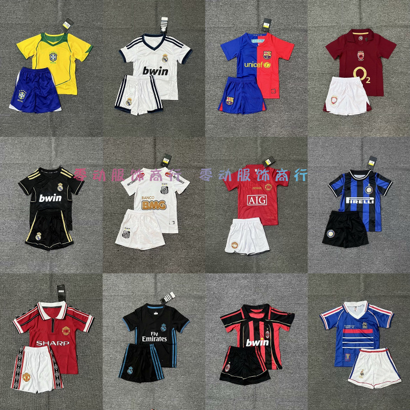 复古足球服巴西桑托斯法国皇M曼L贝蒂斯巴萨童装球衣国家队俱乐部