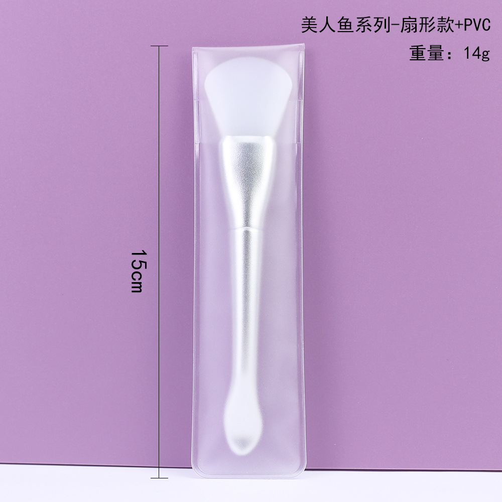 Cepillo de mascarilla de silicona en forma de abanico de cola de pez plateado paquete de PVC