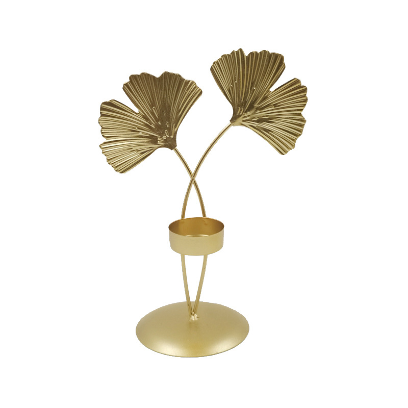 北欧金色叶子铁艺蜡烛杯可拆装镂空浪漫烛光晚餐烛台家居装饰摆件