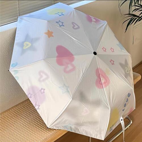 Niche design girly heart butterfly umbrella rain or shine sun umbrella vinyl sunscreen umbrella portable three-fold umbrella