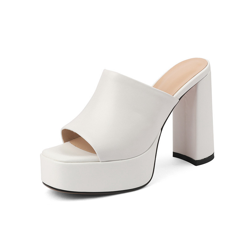 Sandal cao gót nữ hở mũi quai ngang gót vuông 11 cm — Màu đen