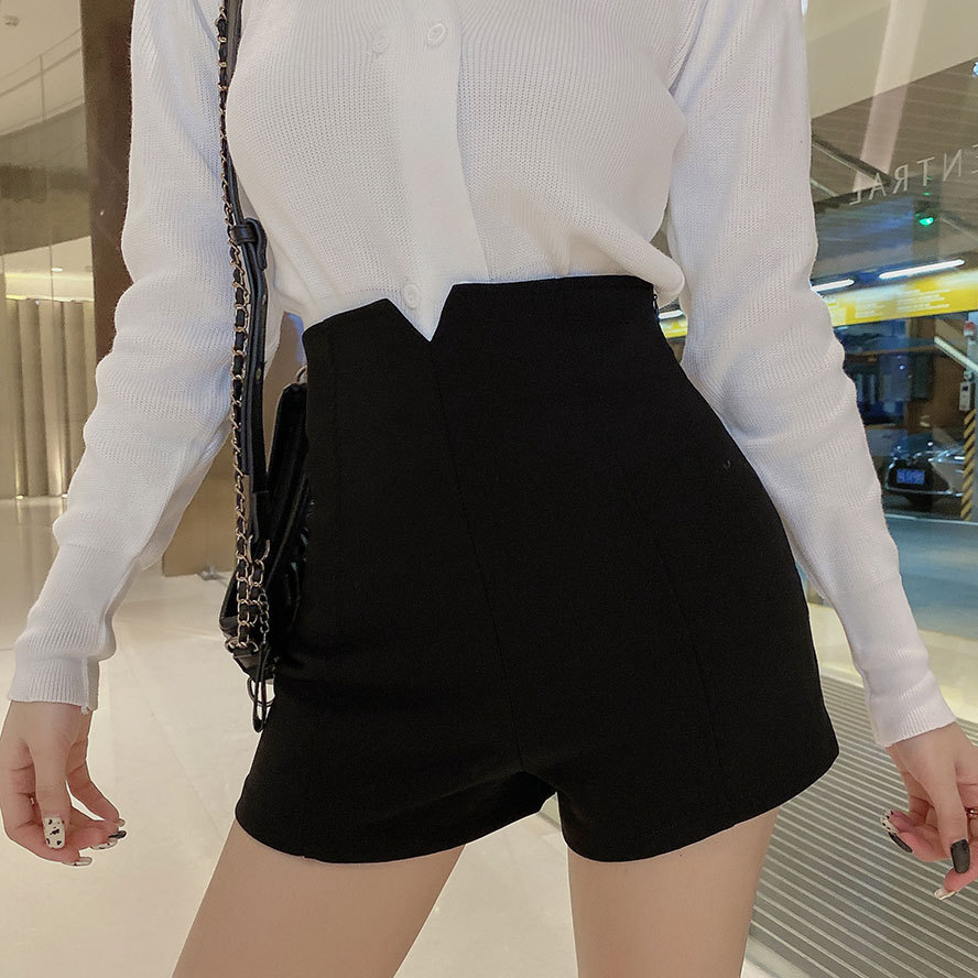 2023 autumn new black wide leg shorts women's high waist slimming casual hot pants sexy slimming pants ins fashion