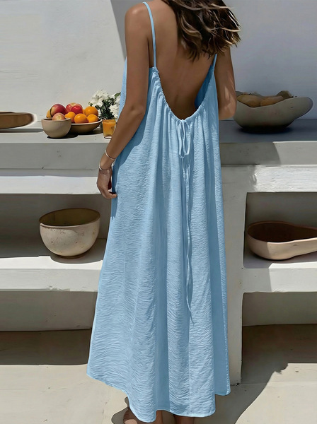 summer solid color long skirt sleevless