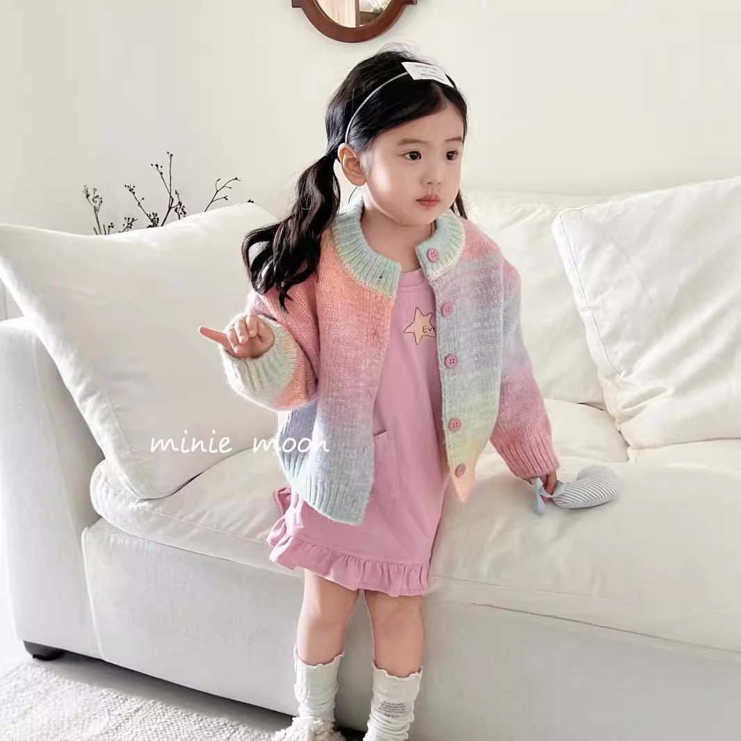 秋季新款女童童装森系韩版彩虹毛衣外套百搭休闲卫衣裙连衣裙3204