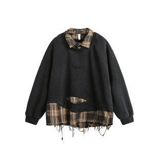 Tang Mu Chao People's 2024 Autumn New National Fashion Retro Personality Stitching Contrast Color Lar Design Casual Men's and Women's Sweaters