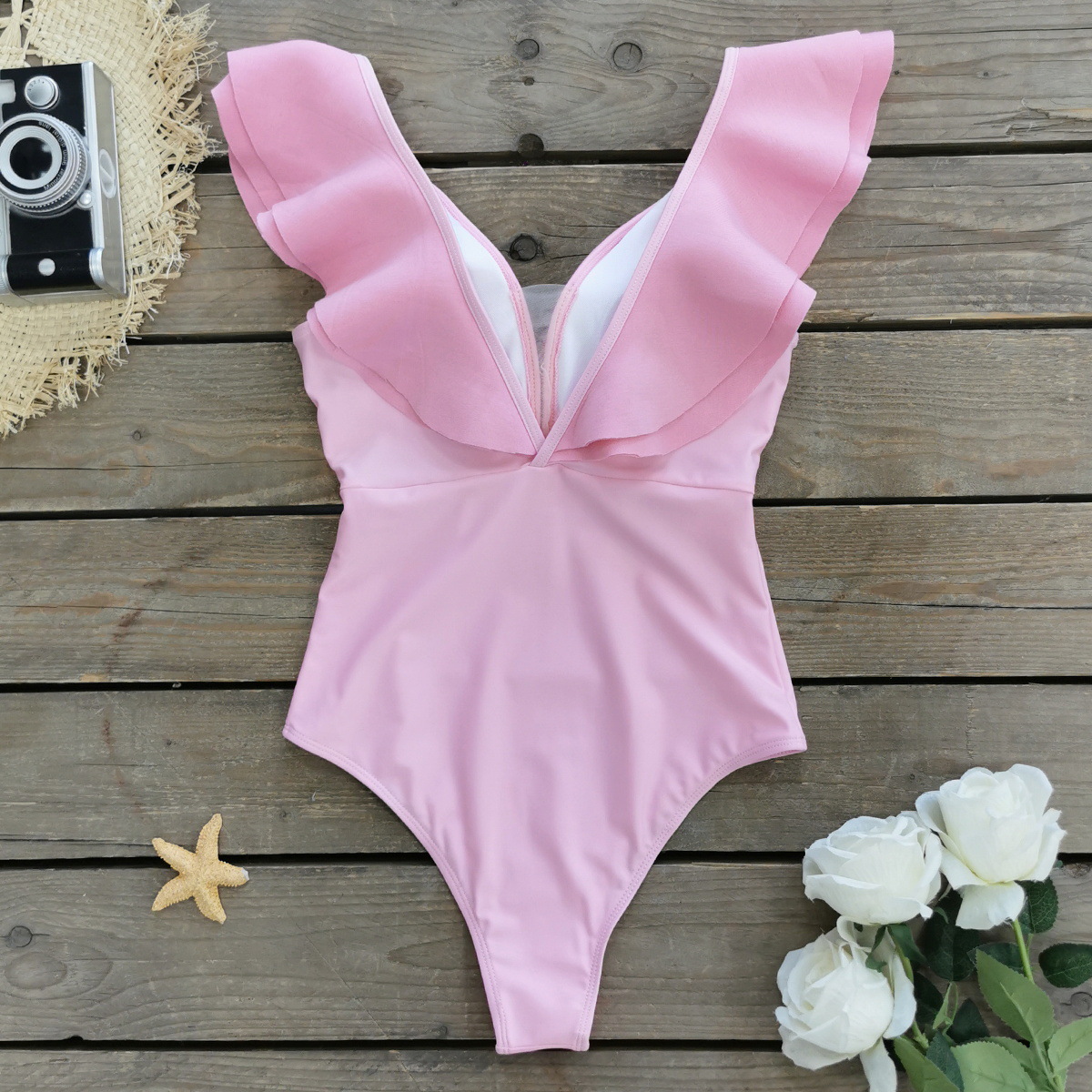 245g Weight Sleeveless Sleeve Length Polyester Fabric Type Regular Top Length One-pieces Tops Type 1 Piece Quantity Swimming Occasion V Neck Neckline Slim Fit Type Solid Color Pattern Women's Gender Elegant Style Women's Elegant Lady Solid Color 1 Piece One Piece Swimwear 20