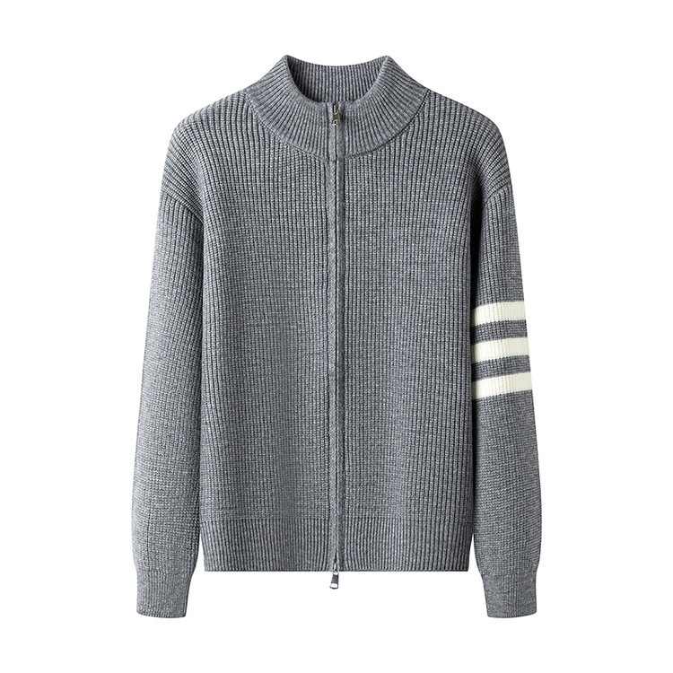 Comercio exterior otoño nuevo versátil medio cremallera cardigan suéter casual chaqueta de hombre joven suéter de punto rayado