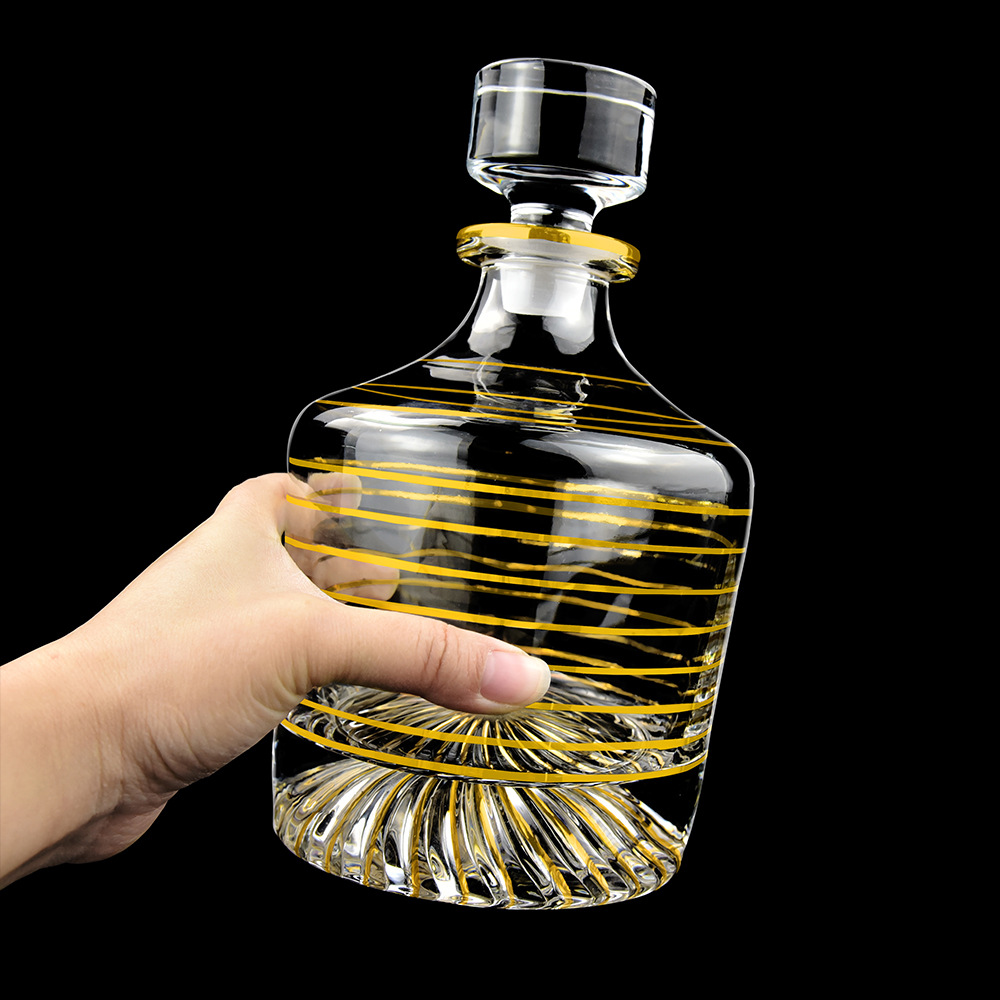 祥兴金像 新款威士忌酒具套装 手工描金螺纹洋酒酒具套装家居摆件