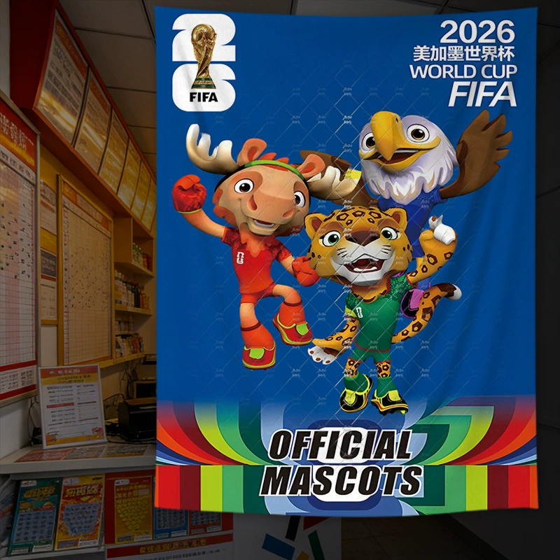 Плакат Футбольного чемпионата 2026 США-Канада-Мексика Флаг Флаг Спортивная Лотерея Магазин Маскот Фон Ткань Флаг Флаг Футбол Тематика Декоративная ткань