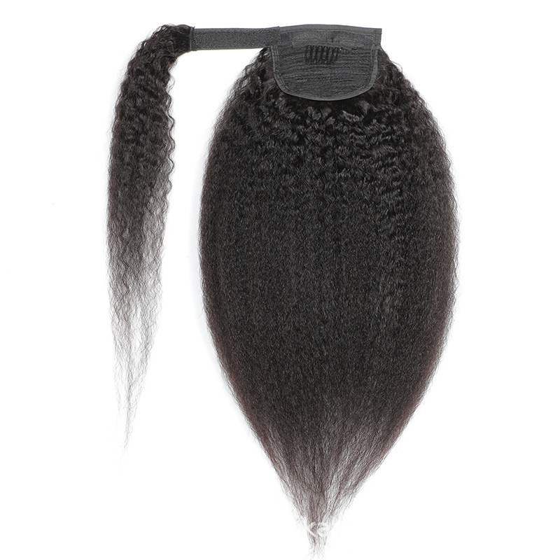 Pelo recto rizado de la cola de caballo Cabello humano real Velcro Peluca de cola de caballo Cabello humano