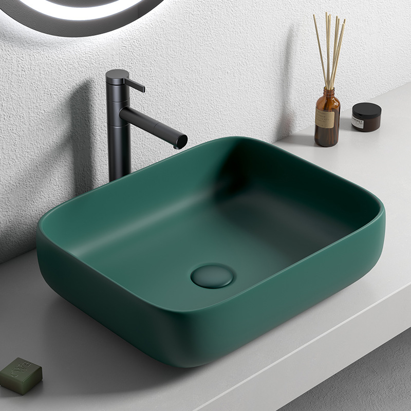 Mesa nórdica cuenca lavabo verde oscuro lavabo único lavabo creativo lavabo de cerámica lavabo Cuenca del hogar