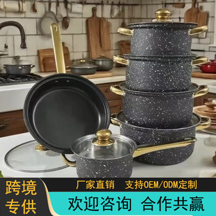Manufacturer Wholesale Cross-Border Foreign Trade African 12-Piece Stainless Steel Pot Set Soup Pot Frying Pan Household Pot Set Gold Hand