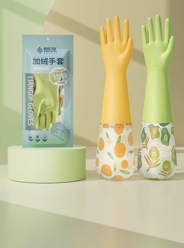 Thickened Waterproof Rubber Dishwashing Gloves for Women Kitchen Cleaning, Durable, Warm Fleece Lined, Winter Use, for Washing Clothes and Dishes