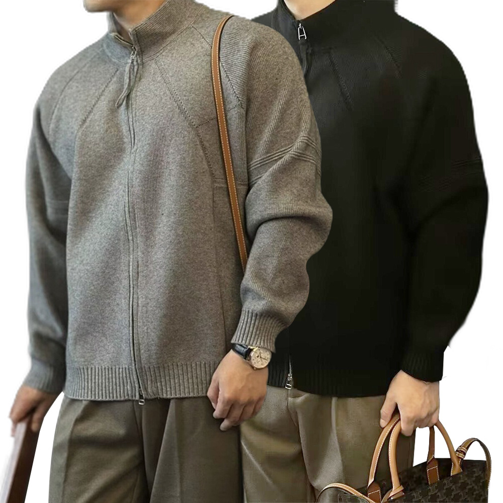 Explosiones transfronterizas de tamaño europeo suéter de cremallera doble chaqueta cardigans chaqueta suéter de punto fábrica de negocios al por mayor